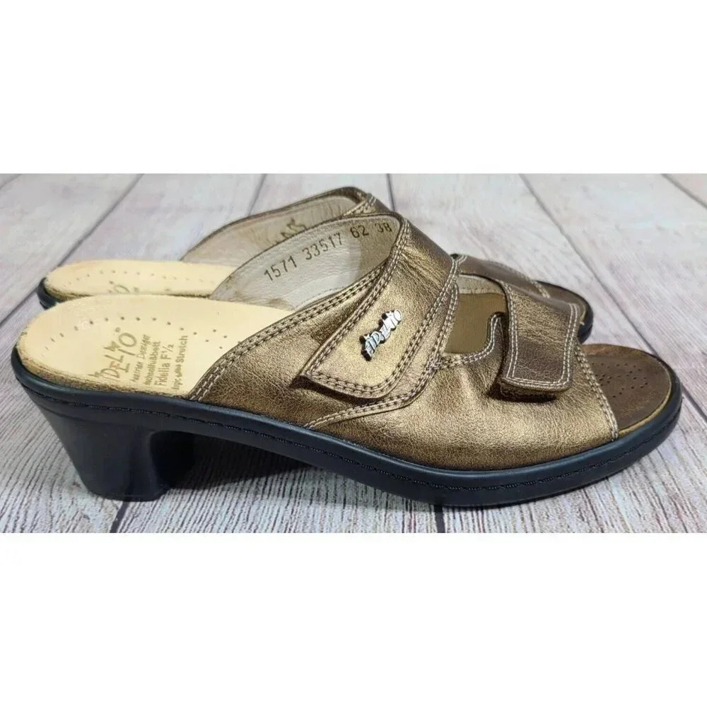 Fidelio Fidelia Heeled Leather Sandals Shoes Women's 38 7.5  Bronze Double Strap - Picture 4 of 12